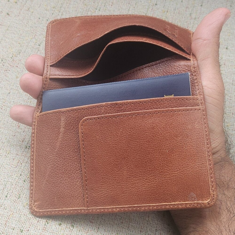 Travel Passport Holder Card Holder Brown Real Genuine Leather Handmade Purse - Picture 10 of 11